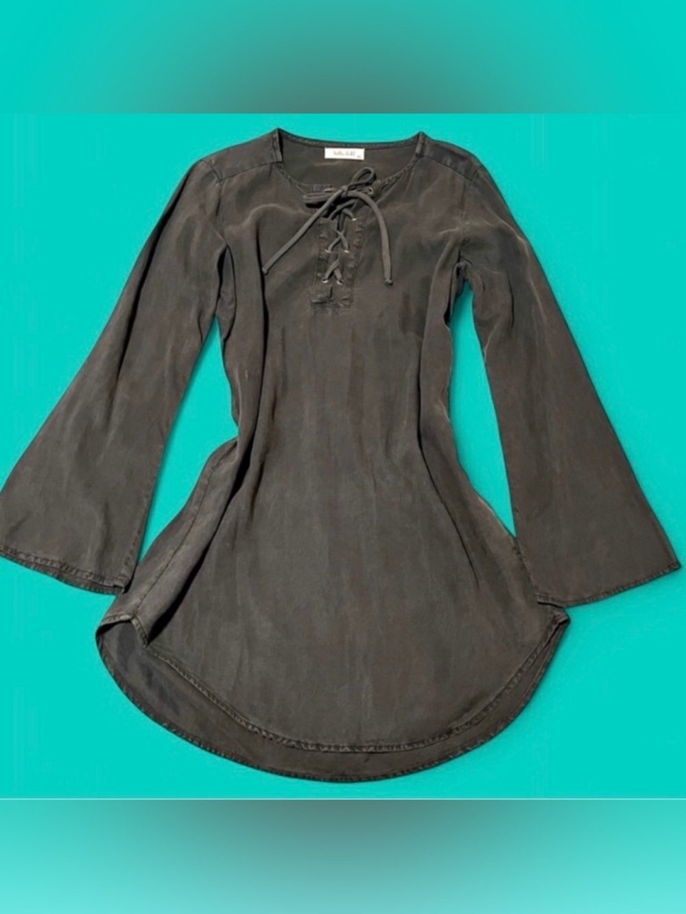 Bella Dahl Black Lace-Up Tencel Tunic Dress XS Lyocell Shirt Peasant Boho EUC